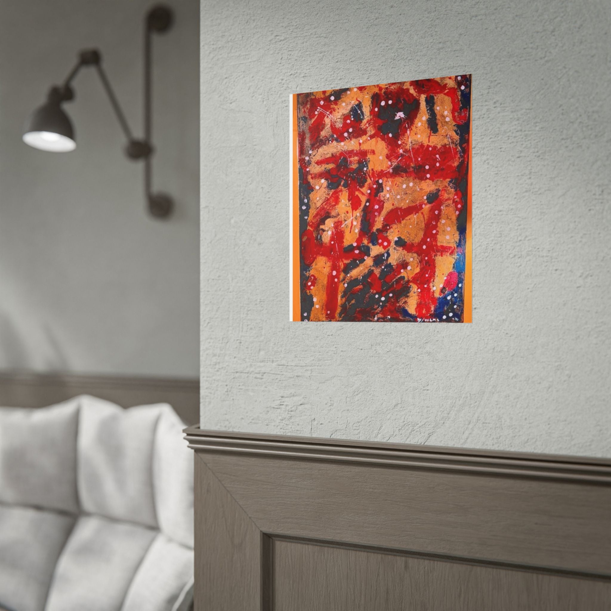 Abstract Expressionist Rolled Poster — Bold Red & Gold Modern Wall Art