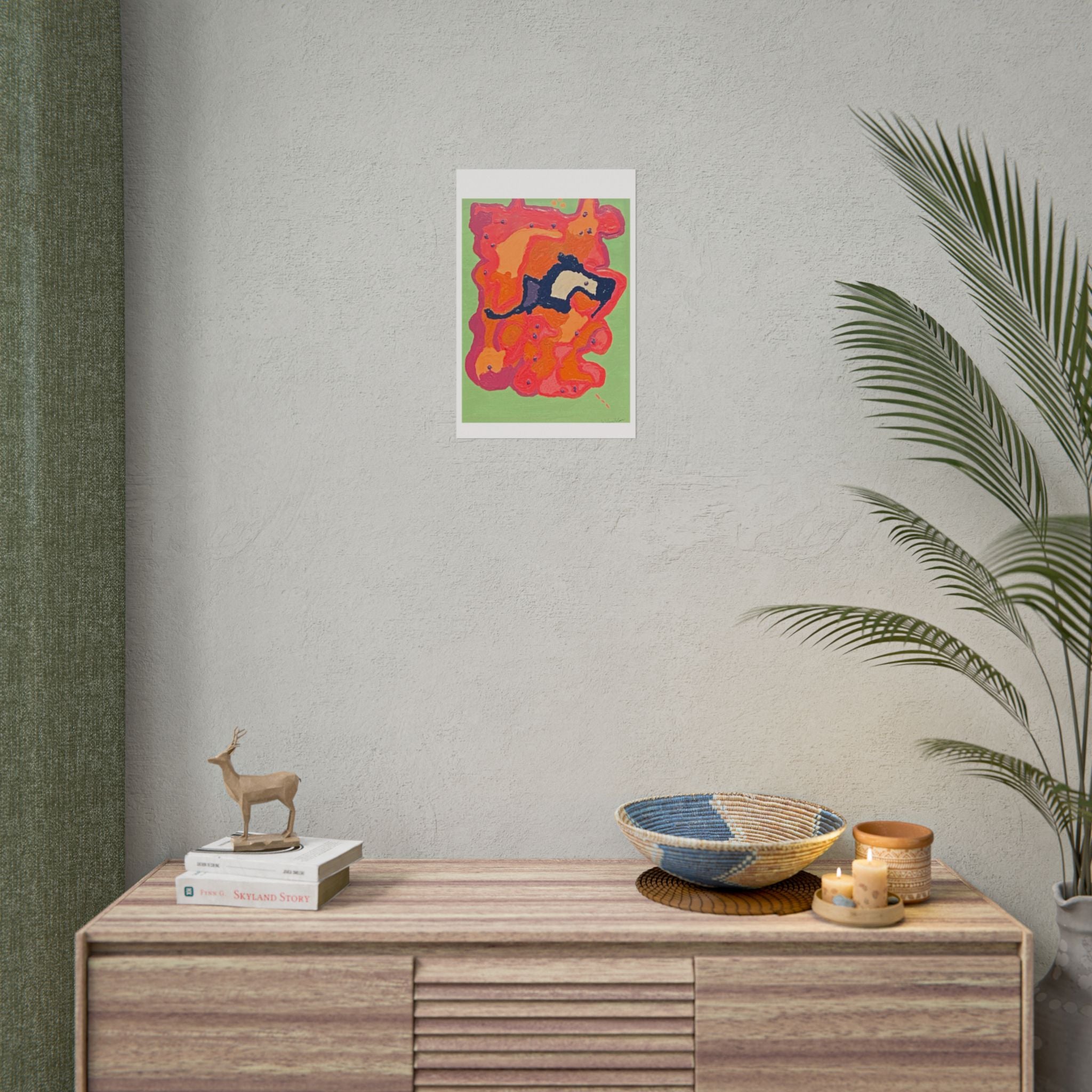 Abstract Color Field Poster — Vibrant Pink Orange Green Rolled Art Print