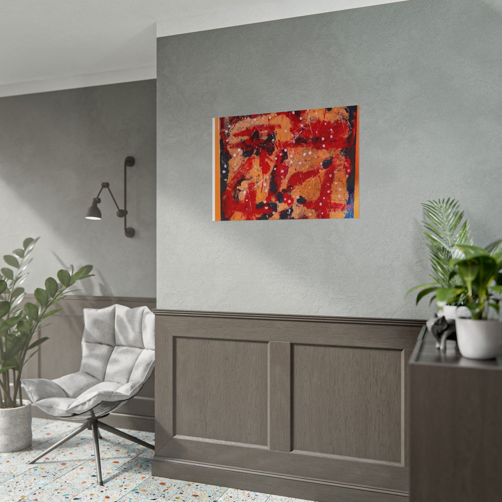 Abstract Expressionist Rolled Poster — Bold Red & Gold Modern Wall Art