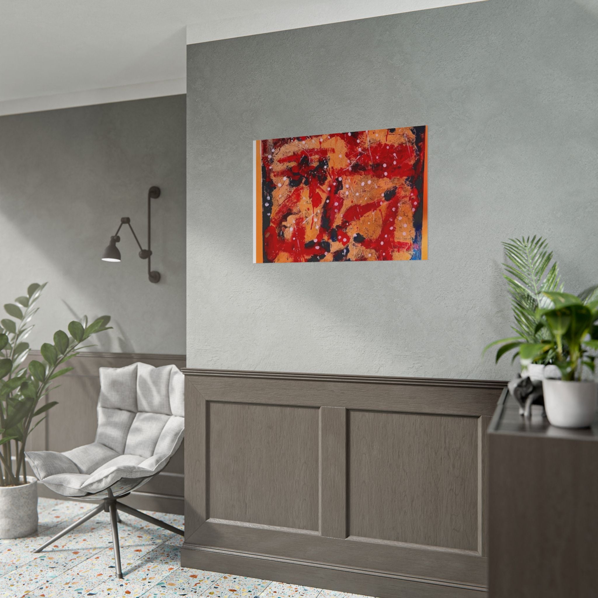 Abstract Expressionist Rolled Poster — Bold Red & Gold Modern Wall Art