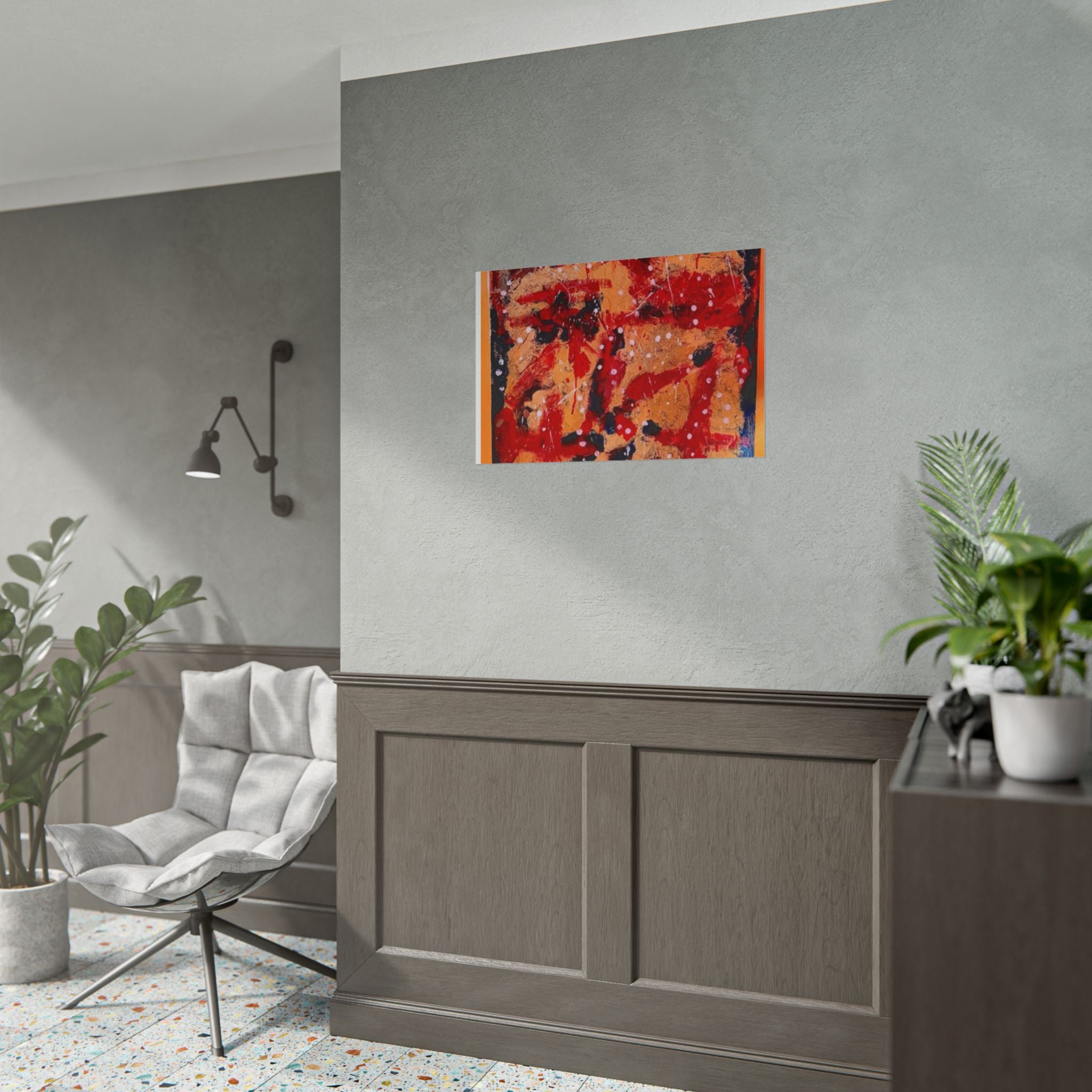 Abstract Expressionist Rolled Poster — Bold Red & Gold Modern Wall Art