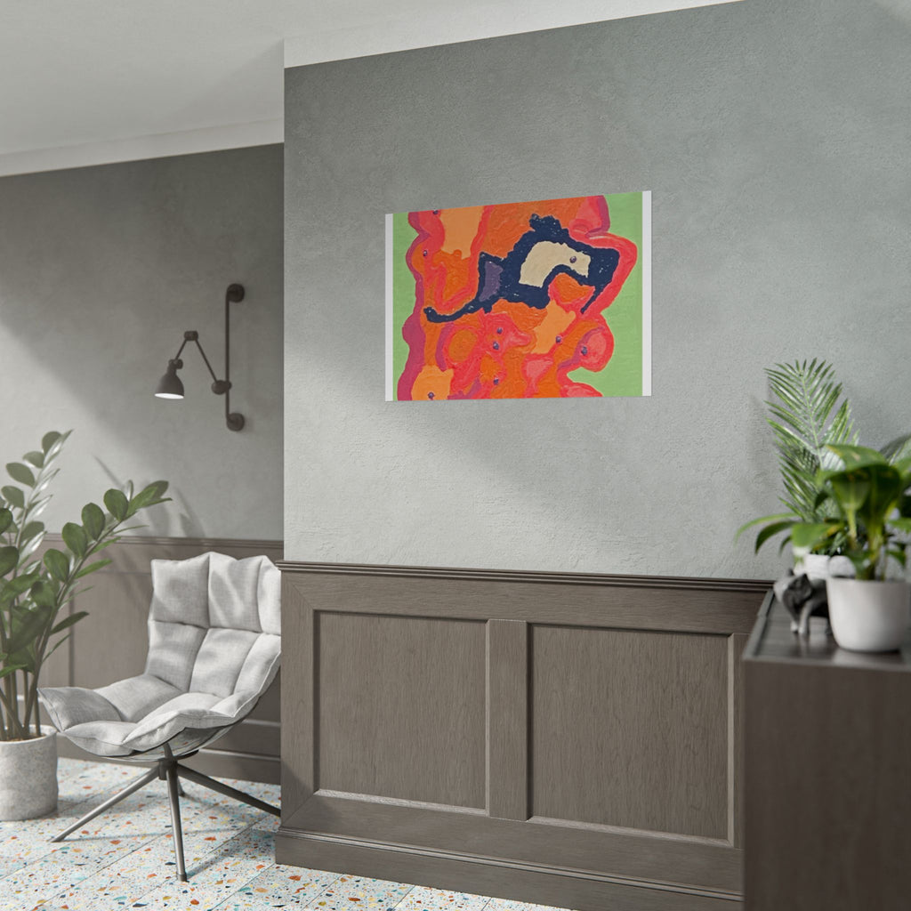 Abstract Color Field Poster — Vibrant Pink Orange Green Rolled Art Print