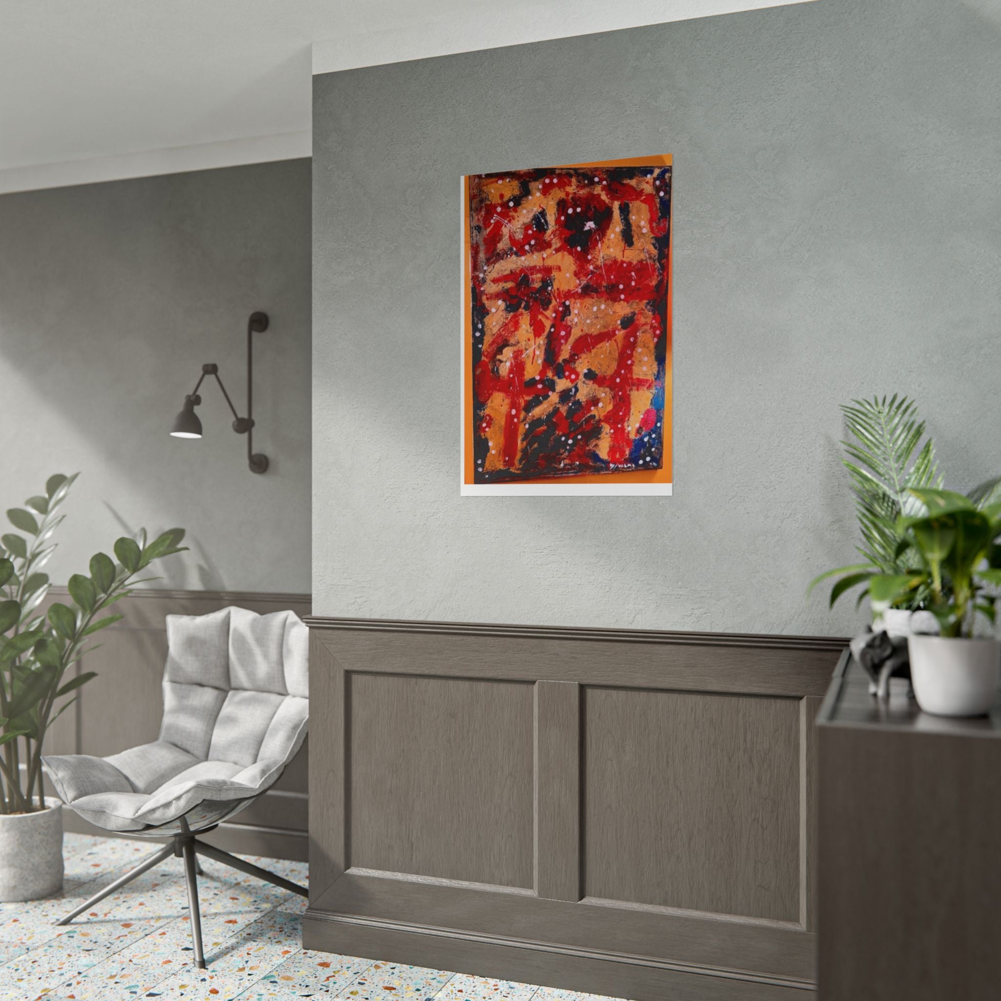 Abstract Expressionist Rolled Poster — Bold Red & Gold Modern Wall Art