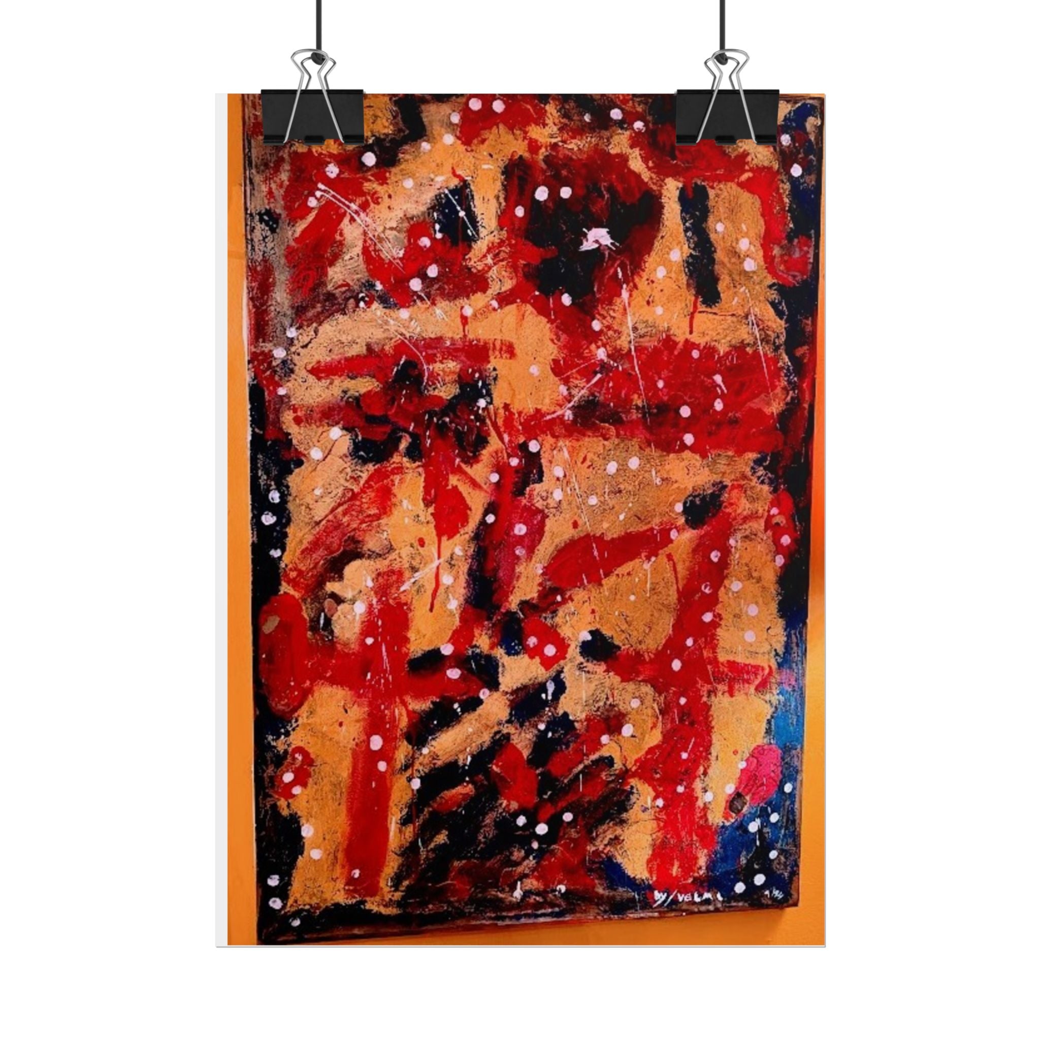 Abstract Expressionist Rolled Poster — Bold Red & Gold Modern Wall Art