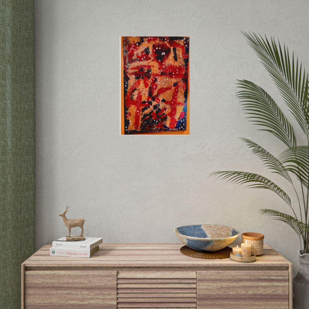 Abstract Expressionist Rolled Poster — Bold Red & Gold Modern Wall Art