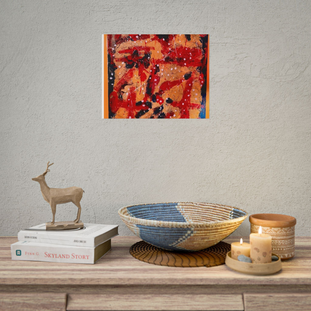 Abstract Expressionist Rolled Poster — Bold Red & Gold Modern Wall Art