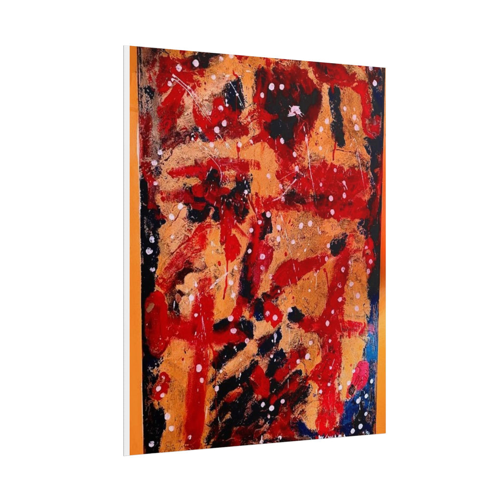 Abstract Expressionist Rolled Poster — Bold Red & Gold Modern Wall Art