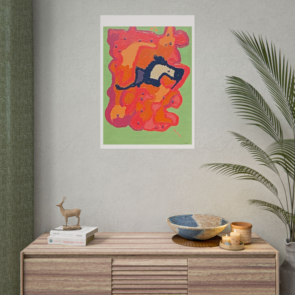 Abstract Color Field Poster — Vibrant Pink Orange Green Rolled Art Print