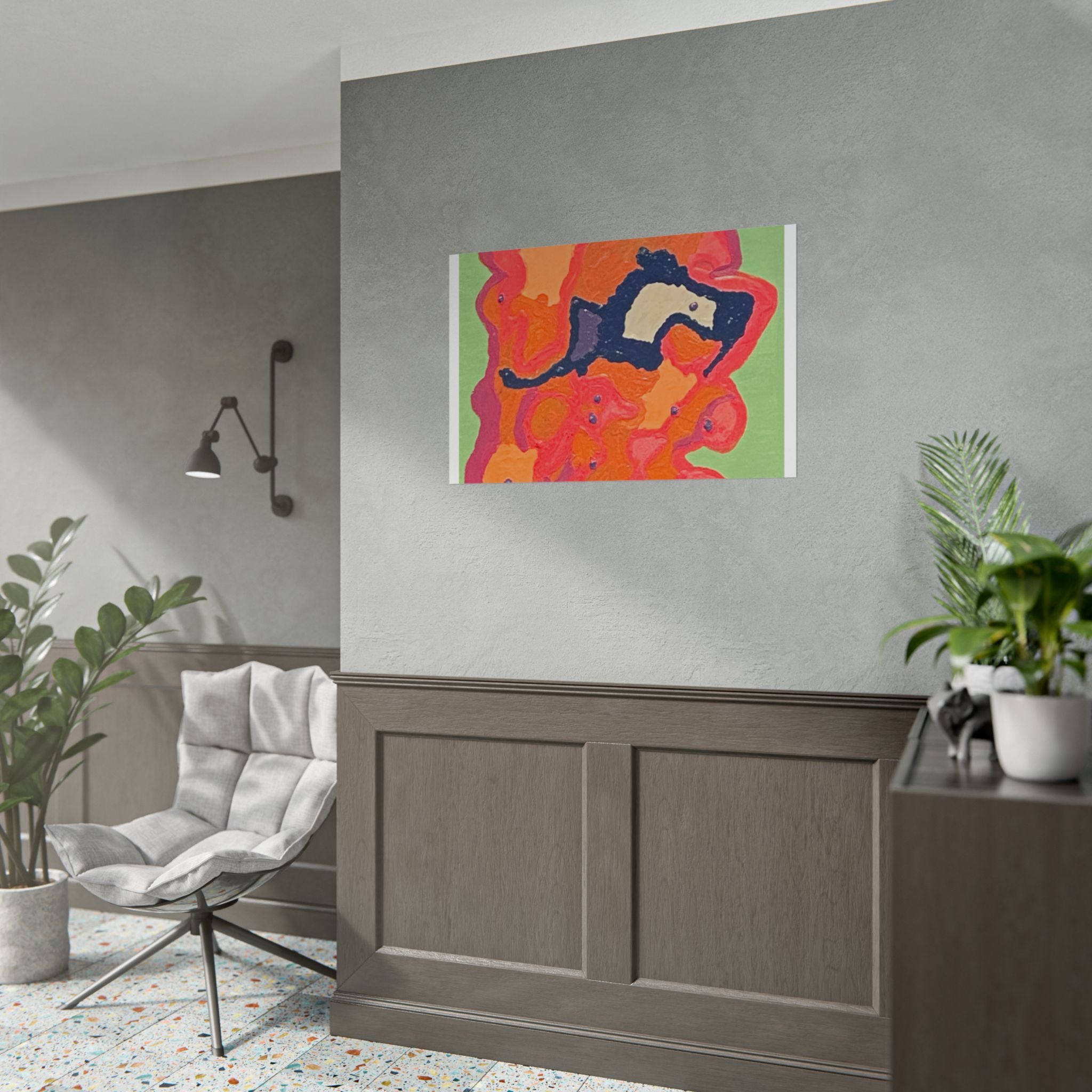 Abstract Color Field Poster — Vibrant Pink Orange Green Rolled Art Print
