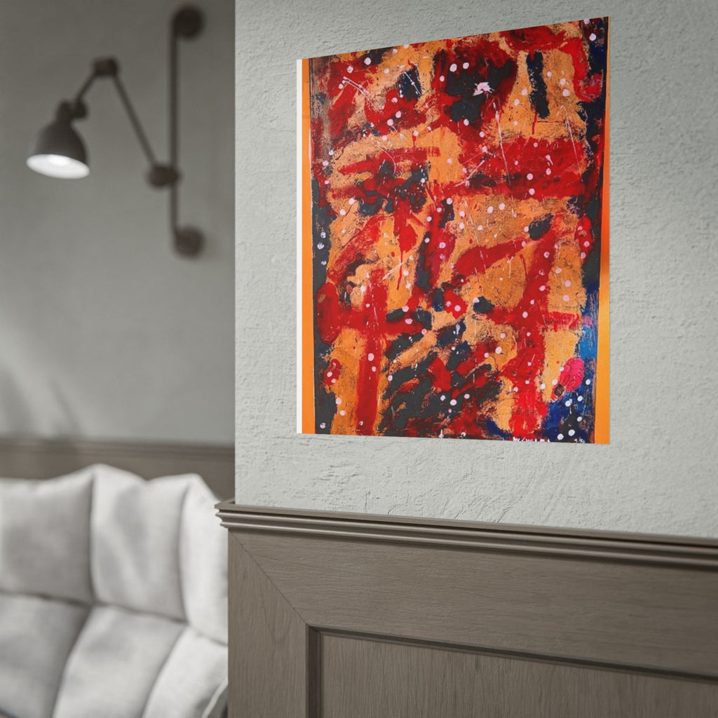 Abstract Expressionist Rolled Poster — Bold Red & Gold Modern Wall Art
