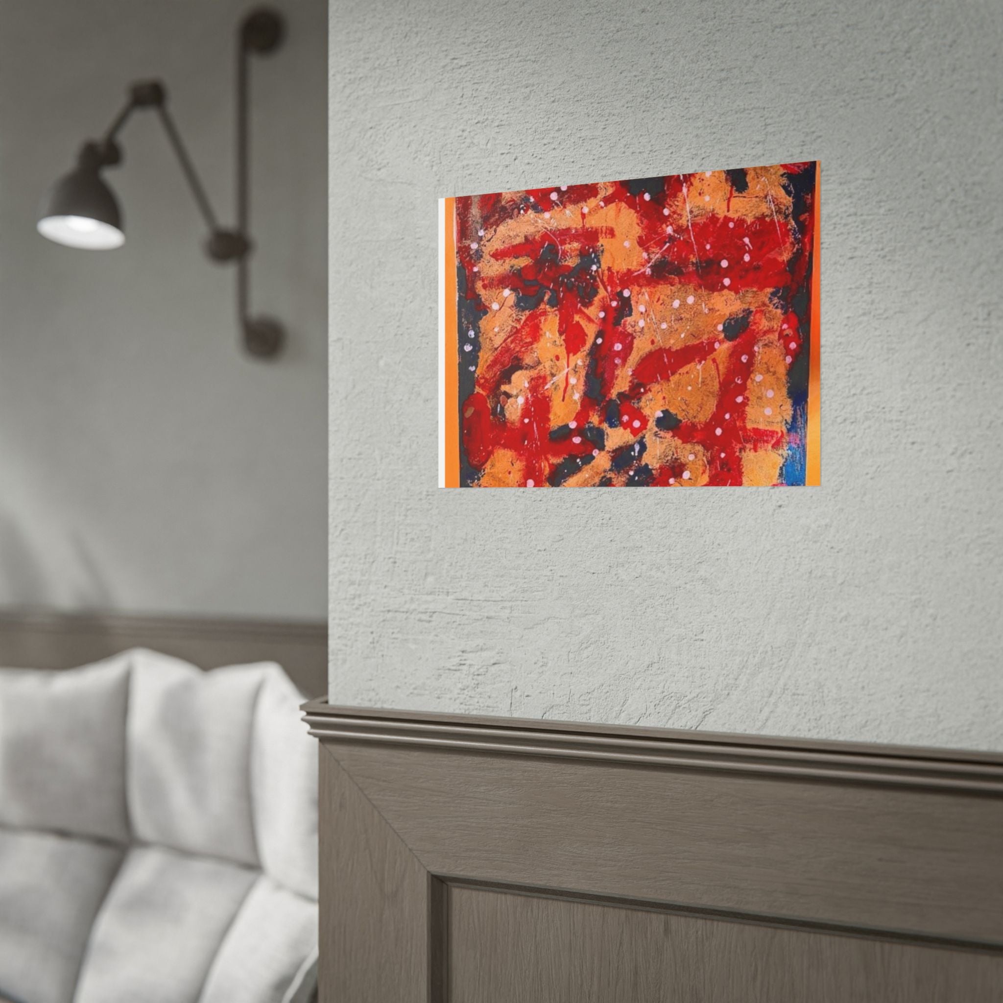 Abstract Expressionist Rolled Poster — Bold Red & Gold Modern Wall Art
