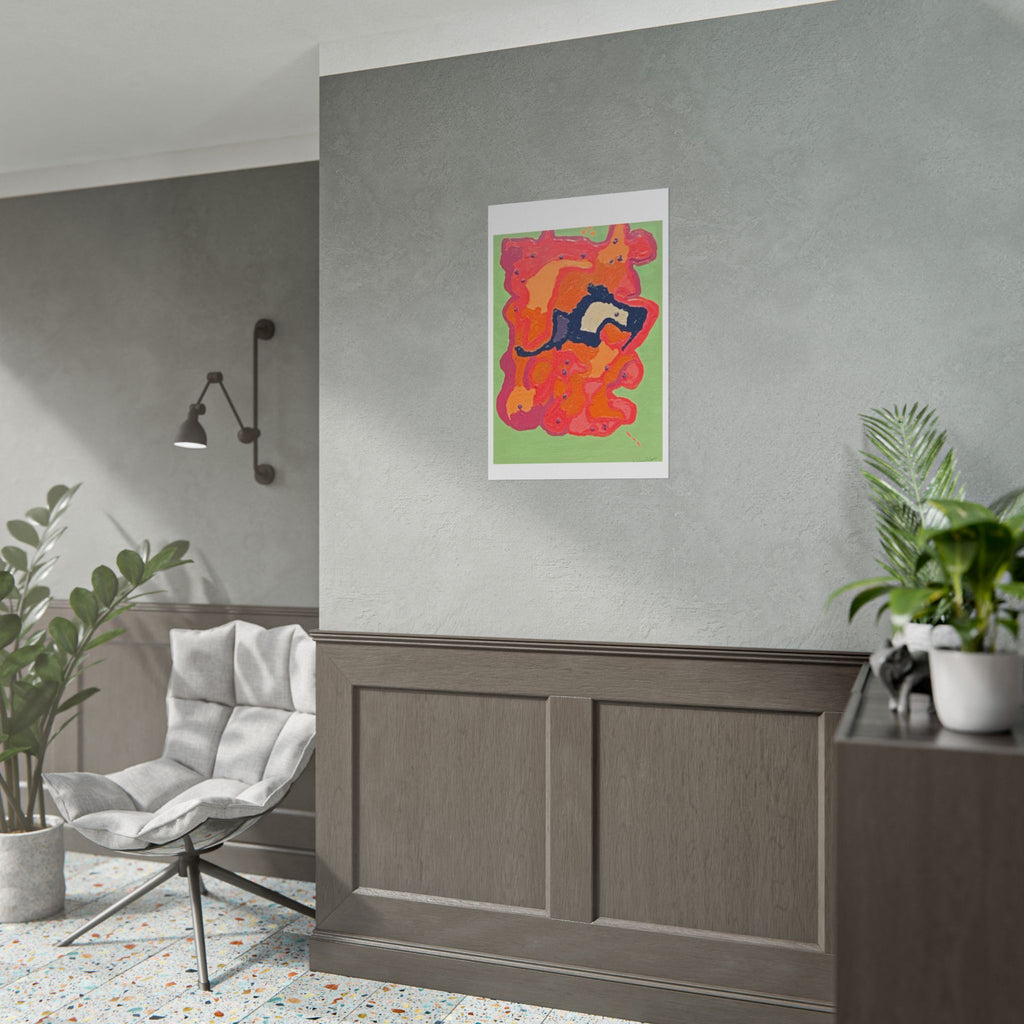 Abstract Color Field Poster — Vibrant Pink Orange Green Rolled Art Print