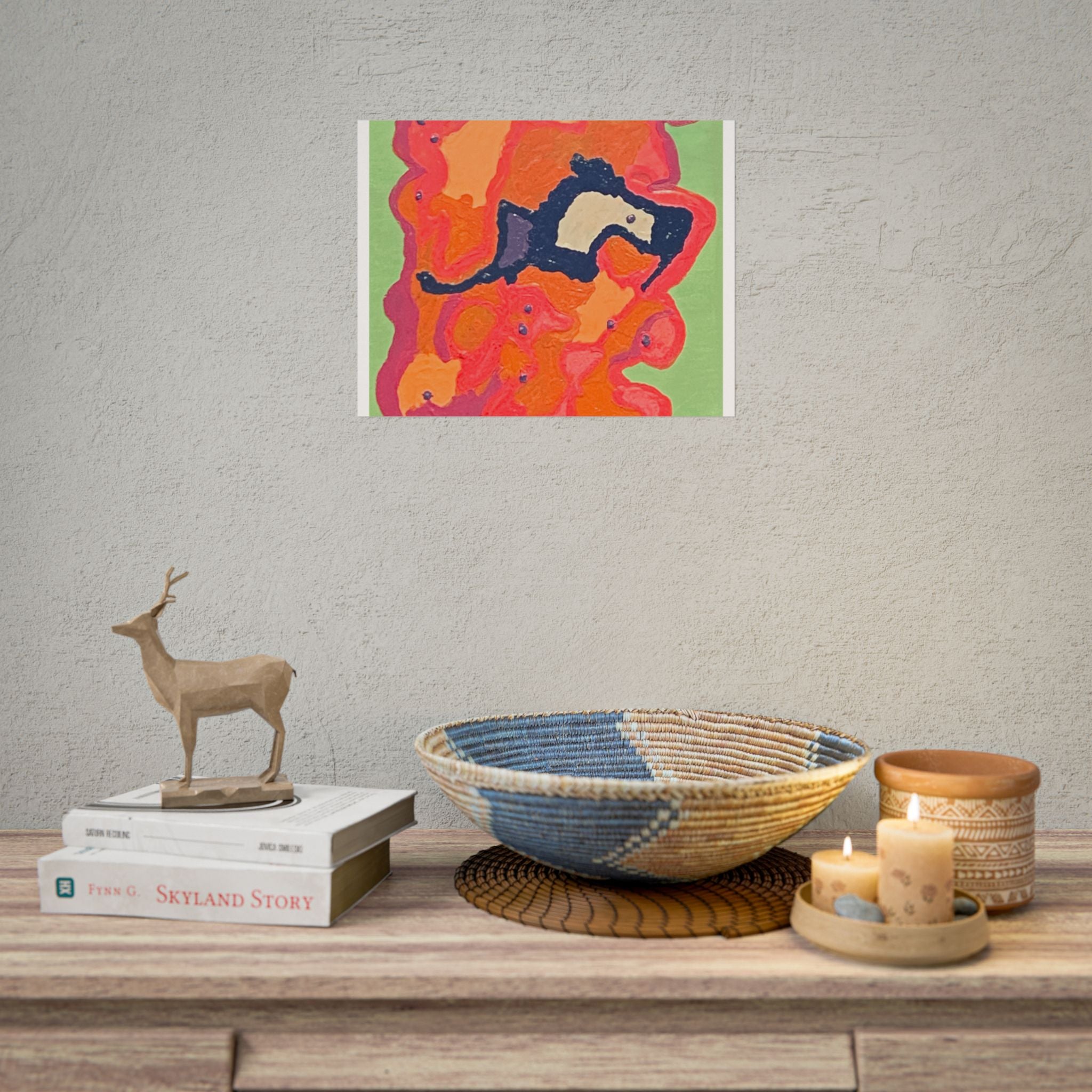 Abstract Color Field Poster — Vibrant Pink Orange Green Rolled Art Print