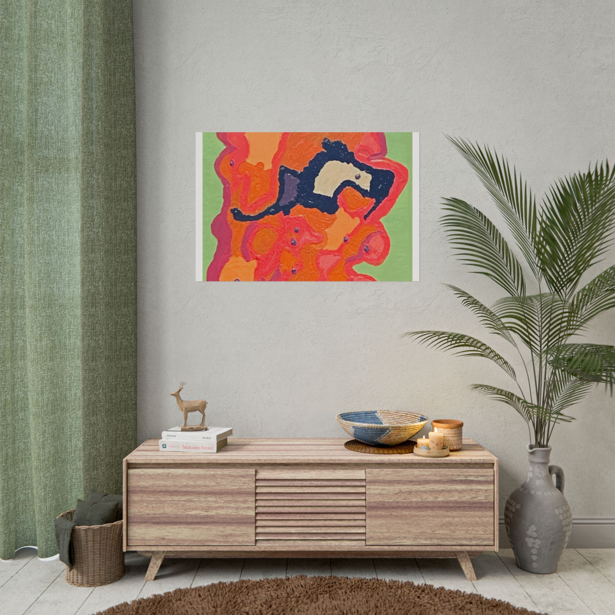 Abstract Color Field Poster — Vibrant Pink Orange Green Rolled Art Print