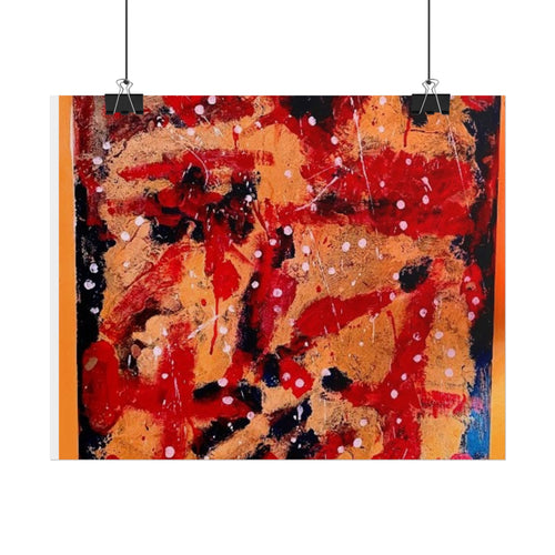 Abstract Expressionist Rolled Poster — Bold Red & Gold Modern Wall Art