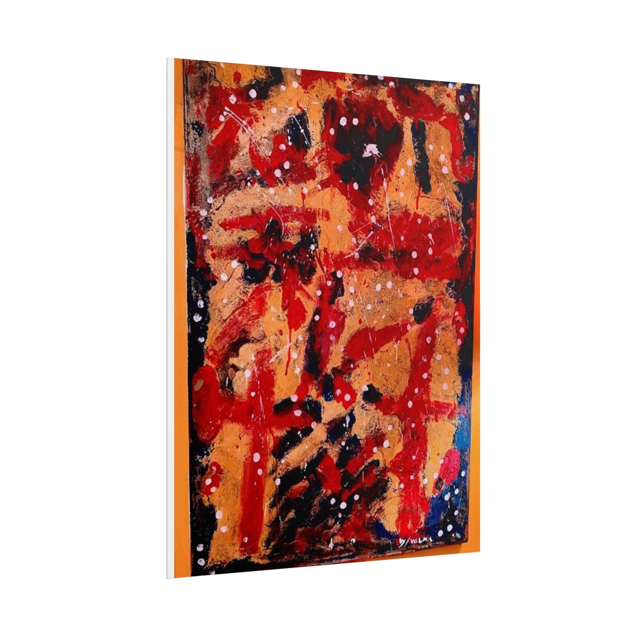 Abstract Expressionist Rolled Poster — Bold Red & Gold Modern Wall Art