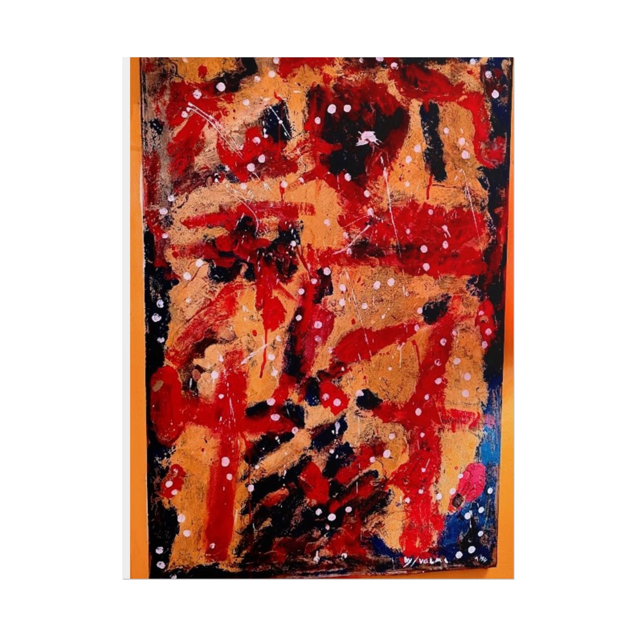 Abstract Expressionist Rolled Poster — Bold Red & Gold Modern Wall Art