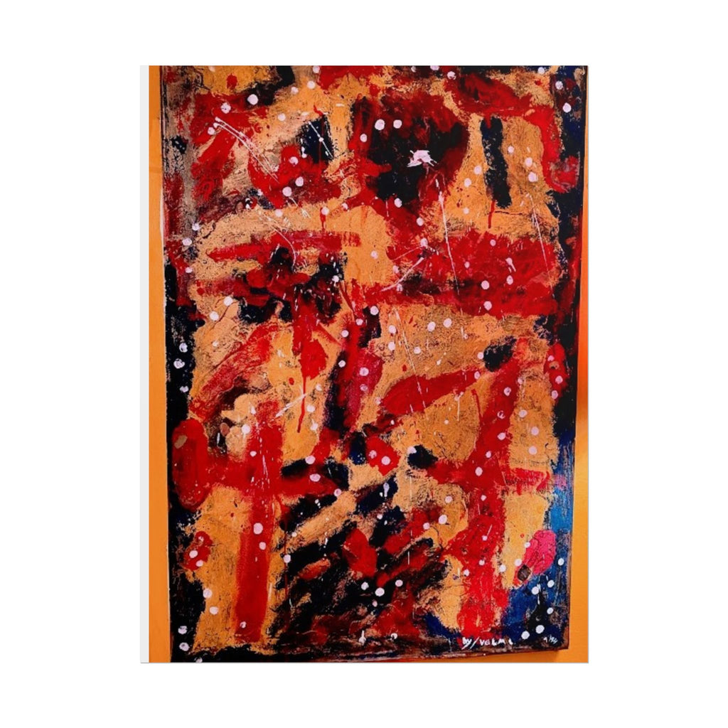 Abstract Expressionist Rolled Poster — Bold Red & Gold Modern Wall Art