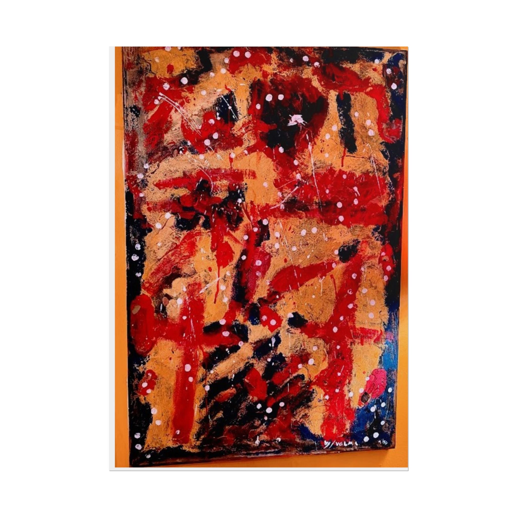 Abstract Expressionist Rolled Poster — Bold Red & Gold Modern Wall Art