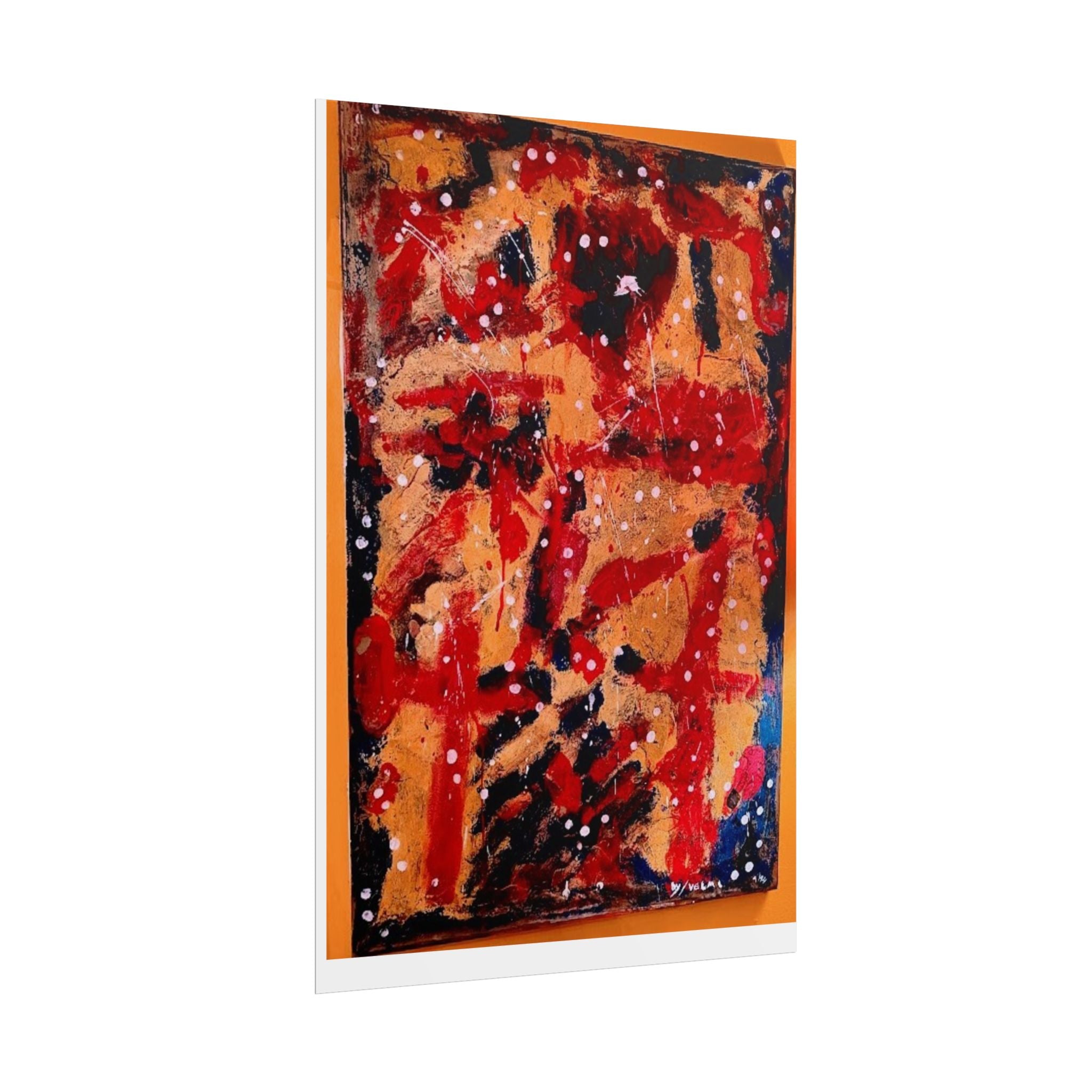 Abstract Expressionist Rolled Poster — Bold Red & Gold Modern Wall Art