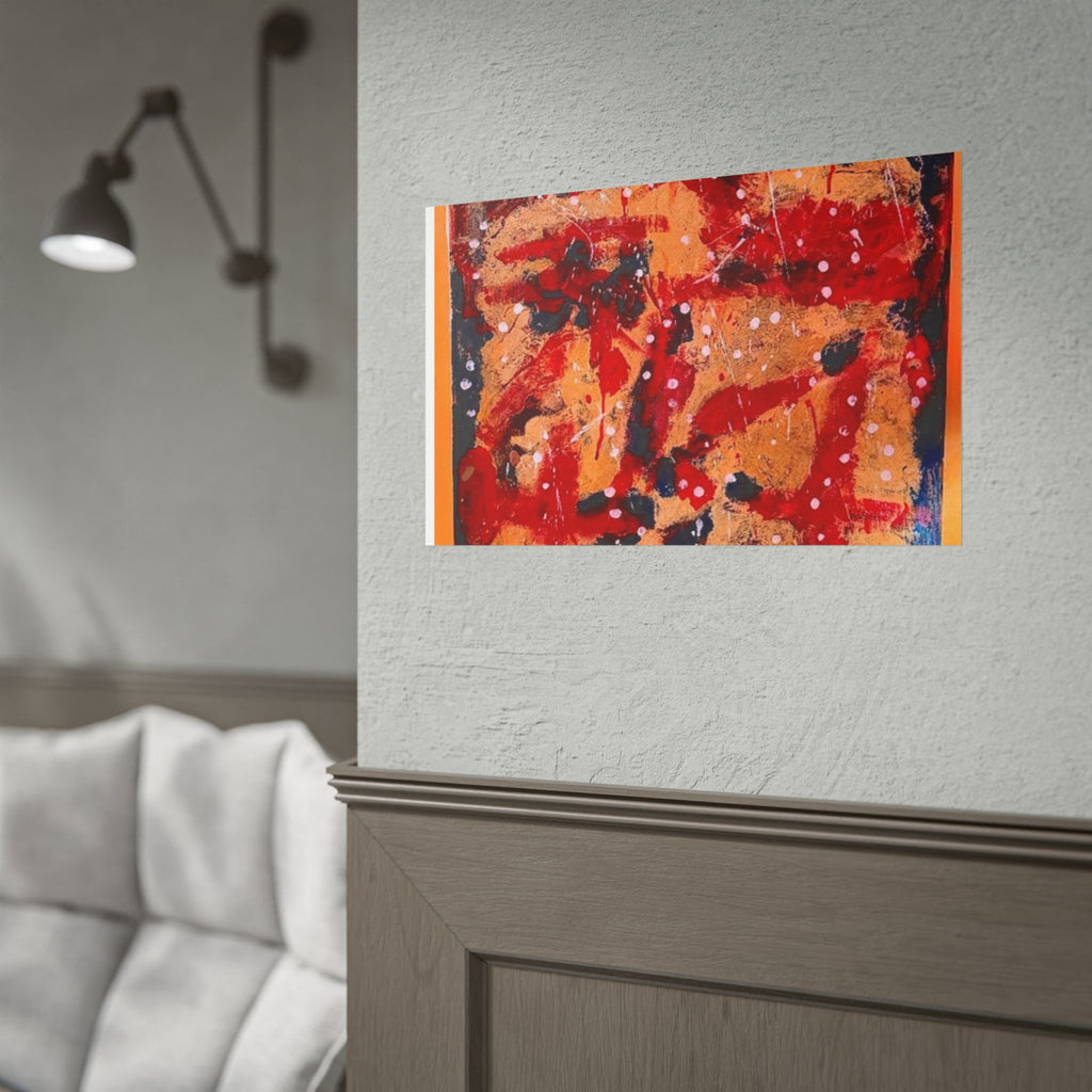 Abstract Expressionist Rolled Poster — Bold Red & Gold Modern Wall Art