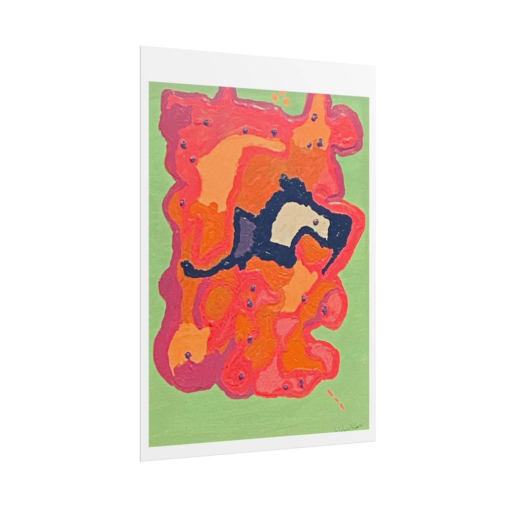 Abstract Color Field Poster — Vibrant Pink Orange Green Rolled Art Print