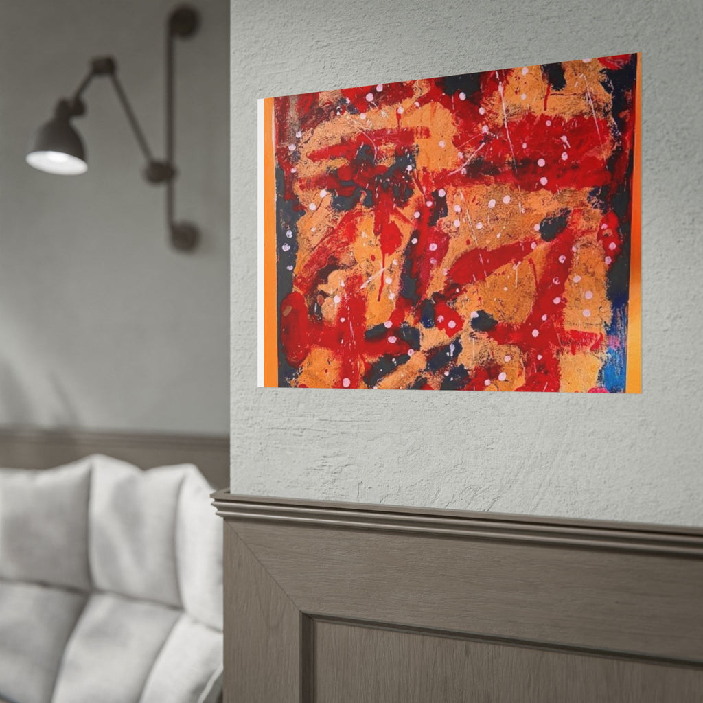 Abstract Expressionist Rolled Poster — Bold Red & Gold Modern Wall Art