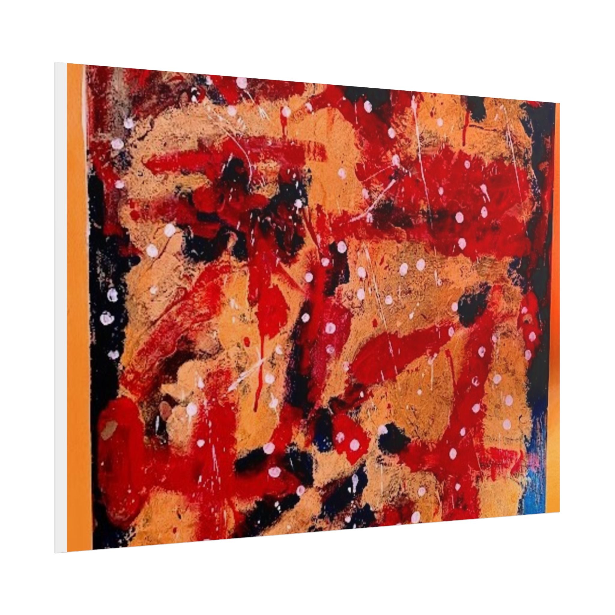 Abstract Expressionist Rolled Poster — Bold Red & Gold Modern Wall Art