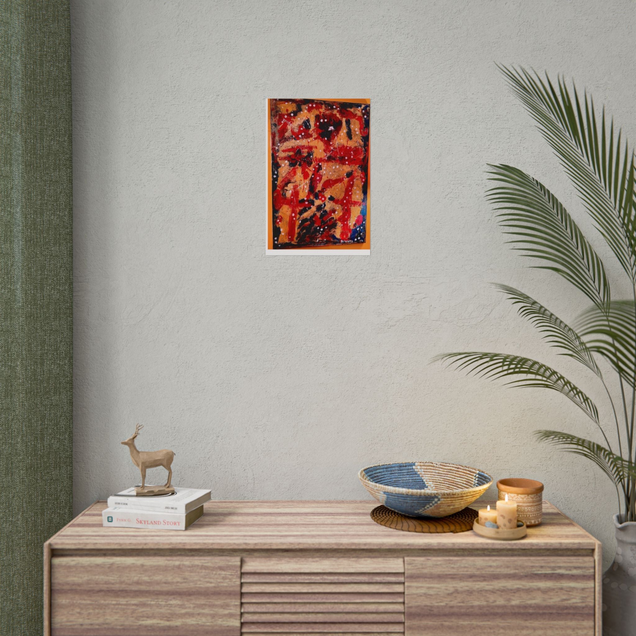 Abstract Expressionist Rolled Poster — Bold Red & Gold Modern Wall Art