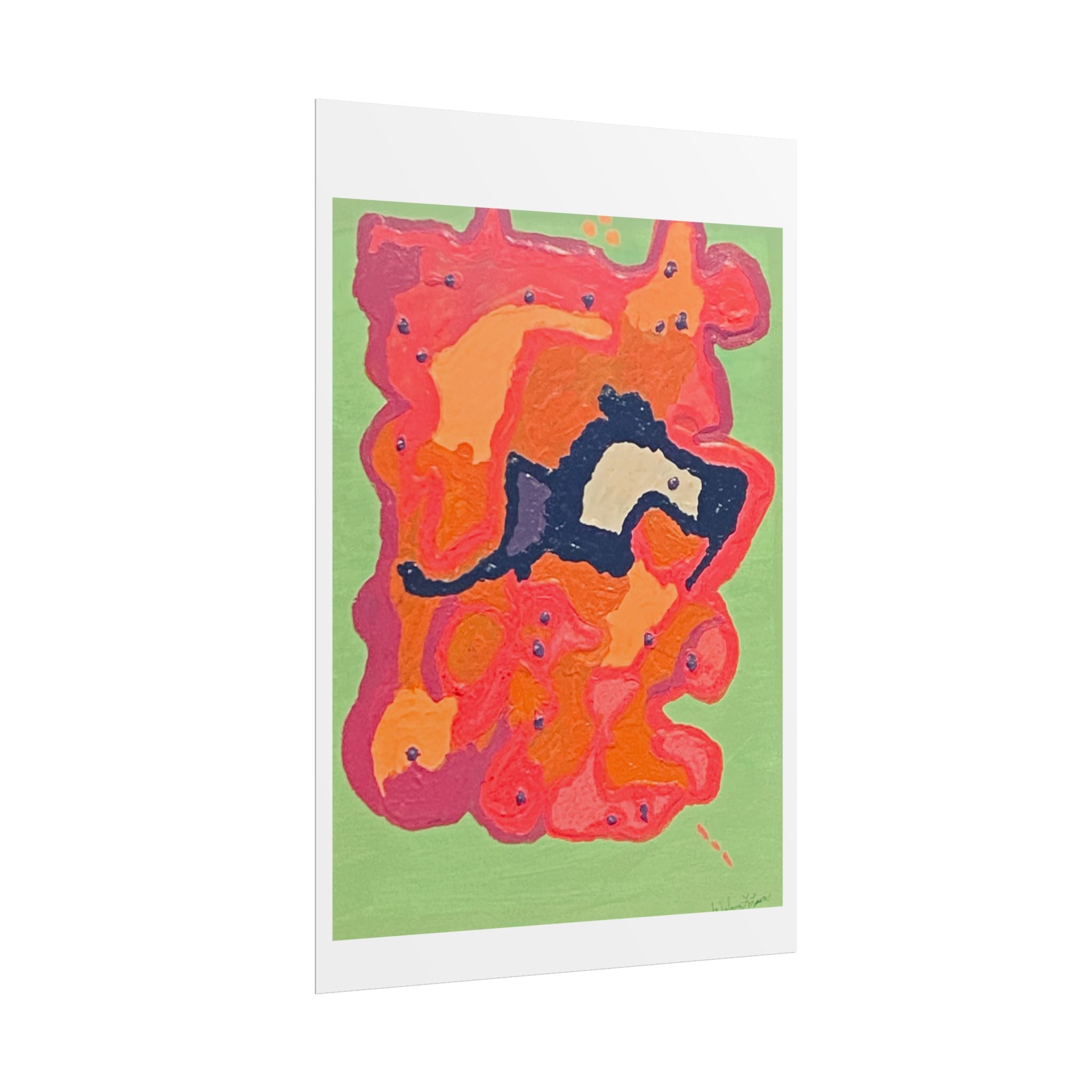 Abstract Color Field Poster — Vibrant Pink Orange Green Rolled Art Print
