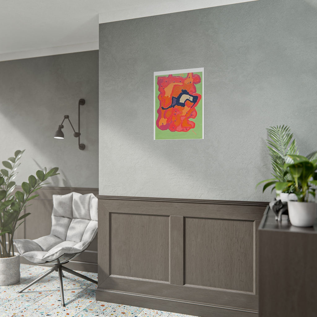 Abstract Color Field Poster — Vibrant Pink Orange Green Rolled Art Print
