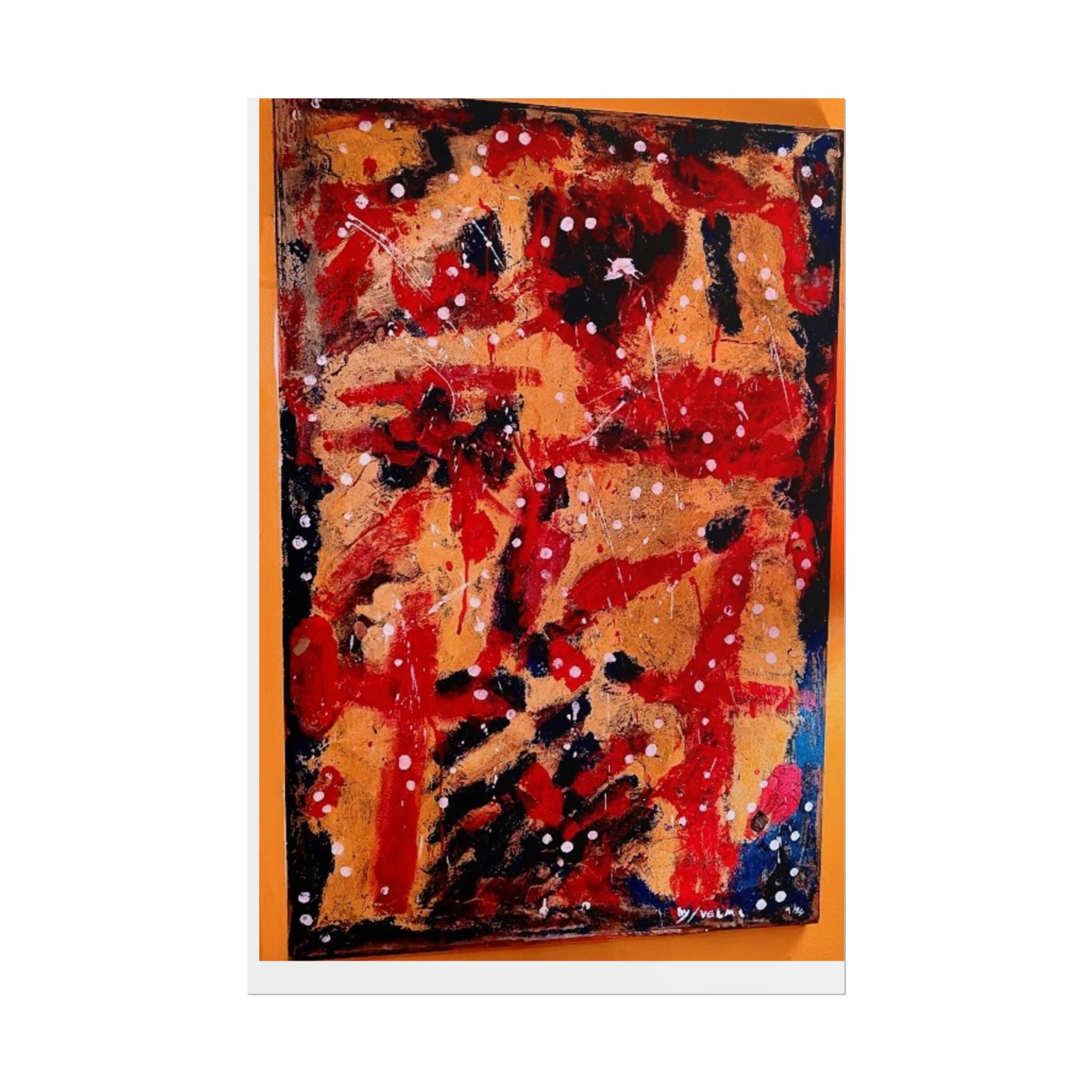 Abstract Expressionist Rolled Poster — Bold Red & Gold Modern Wall Art
