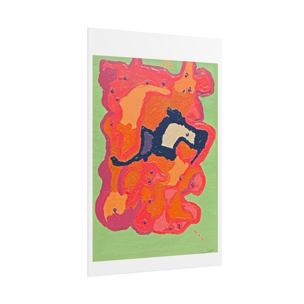 Abstract Color Field Poster — Vibrant Pink Orange Green Rolled Art Print