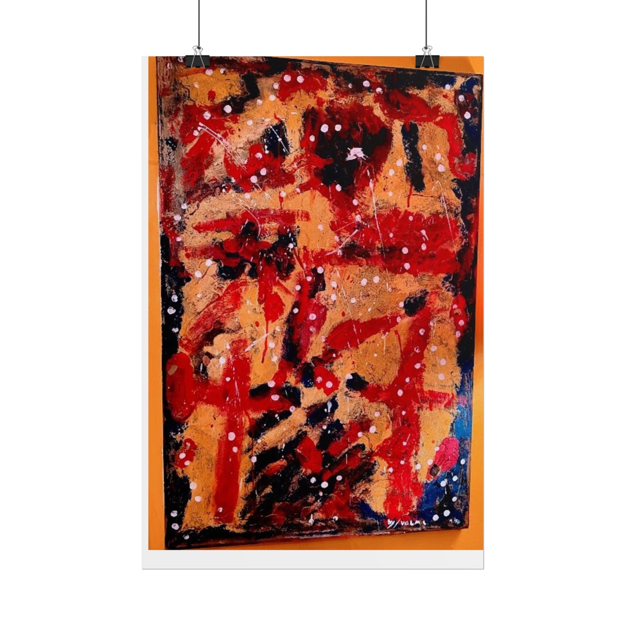 Abstract Expressionist Rolled Poster — Bold Red & Gold Modern Wall Art