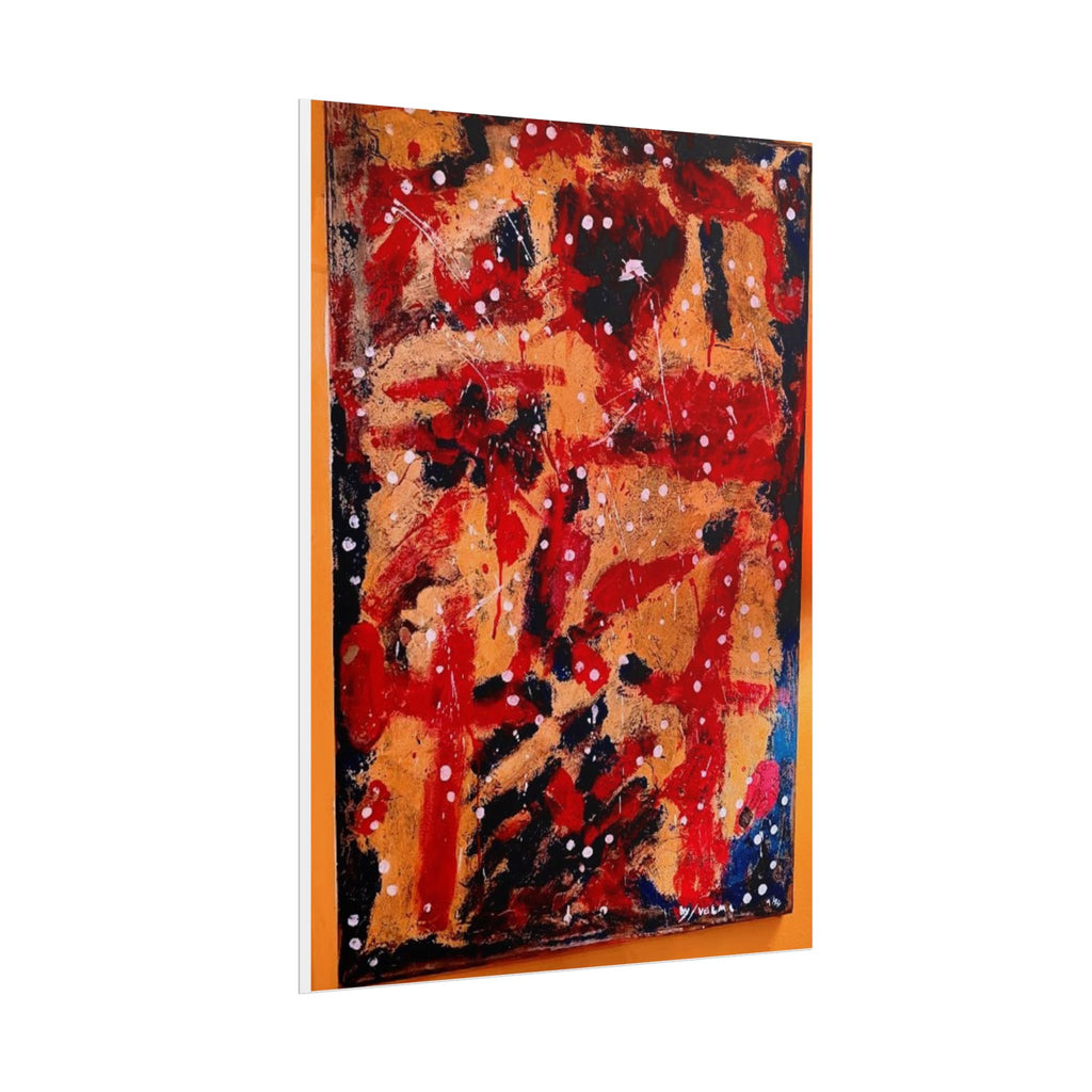 Abstract Expressionist Rolled Poster — Bold Red & Gold Modern Wall Art
