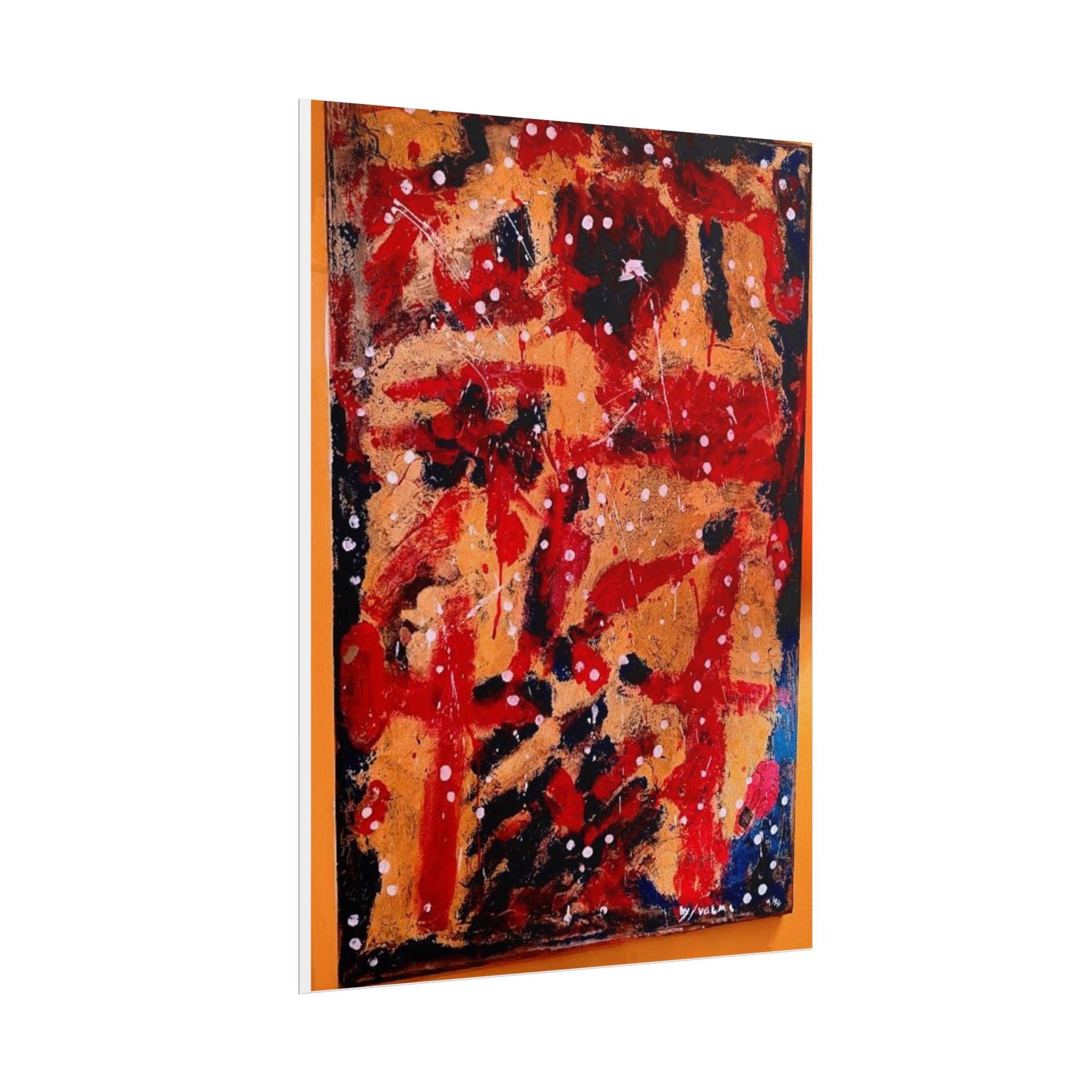 Abstract Expressionist Rolled Poster — Bold Red & Gold Modern Wall Art