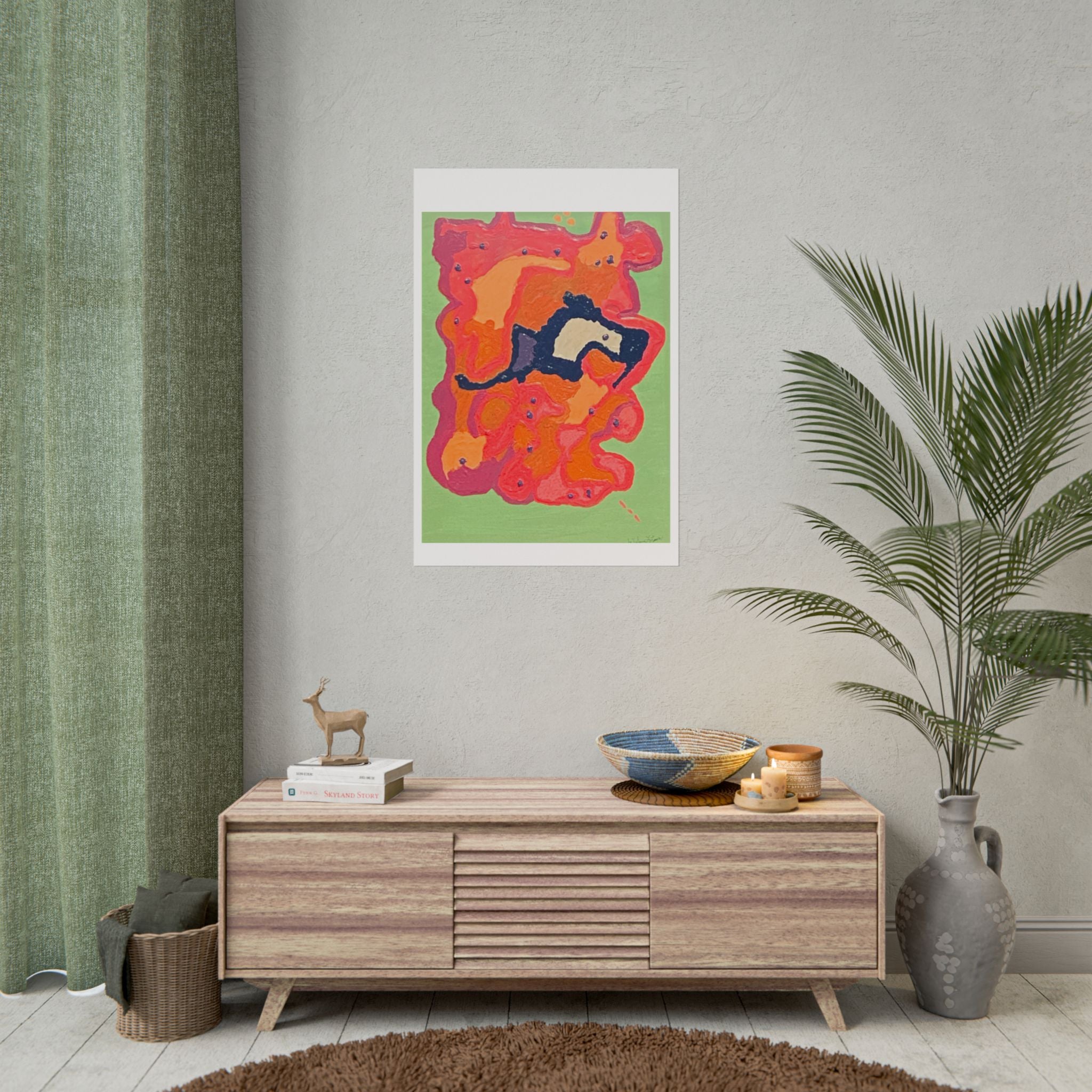 Abstract Color Field Poster — Vibrant Pink Orange Green Rolled Art Print