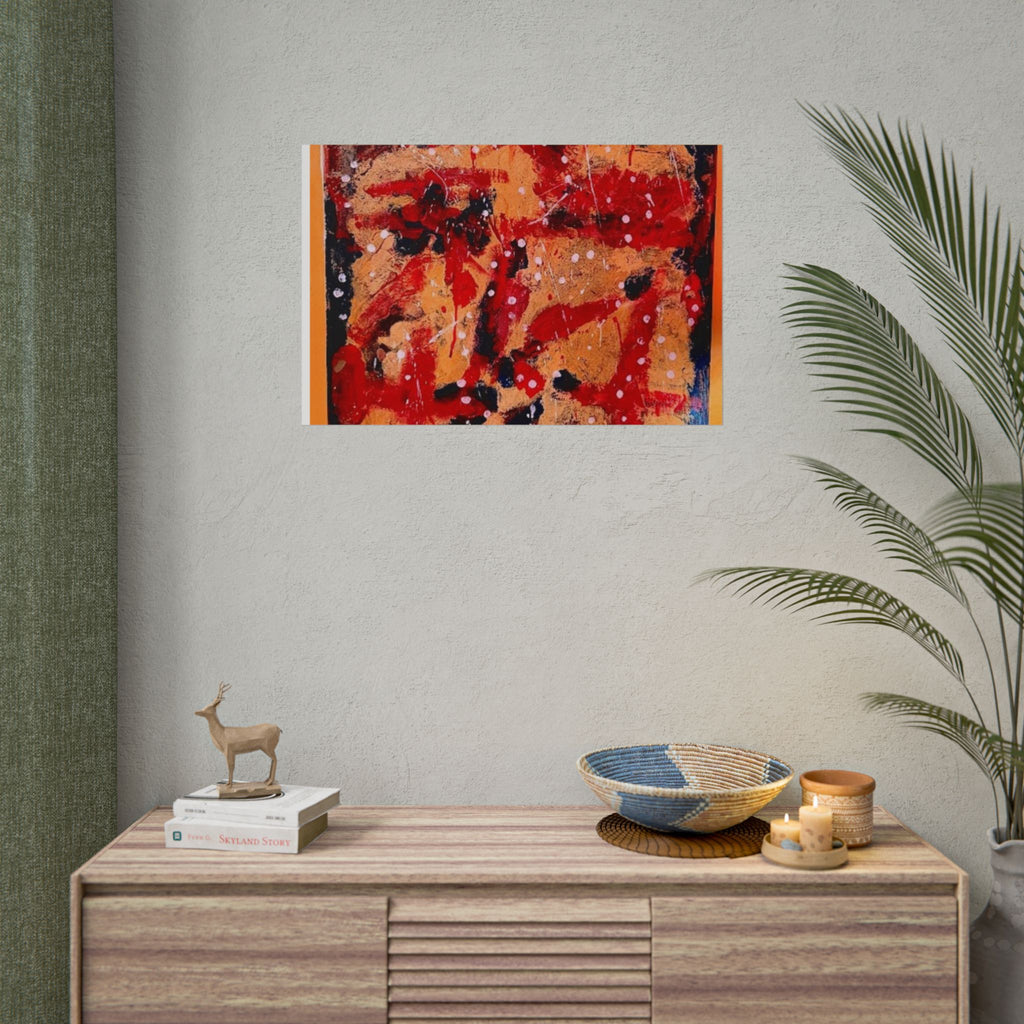 Abstract Expressionist Rolled Poster — Bold Red & Gold Modern Wall Art