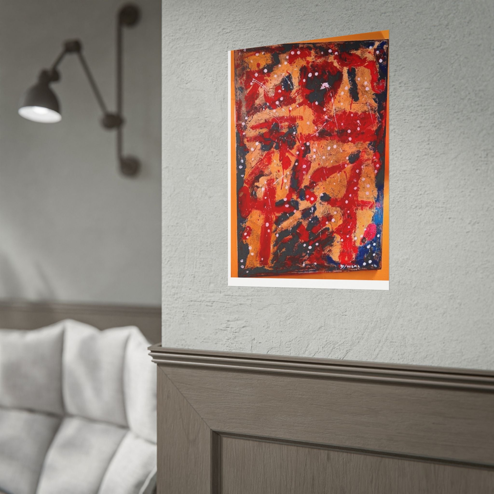 Abstract Expressionist Rolled Poster — Bold Red & Gold Modern Wall Art