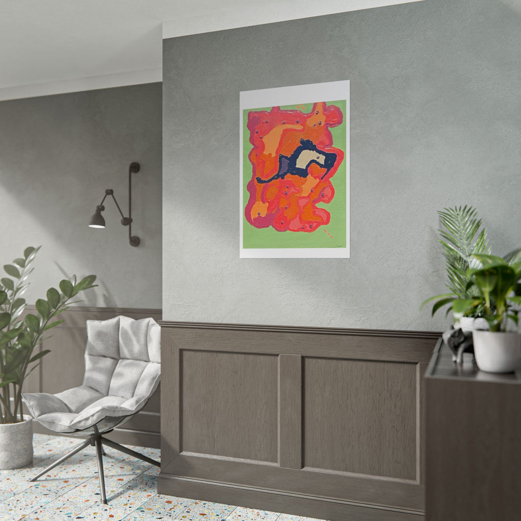 Abstract Color Field Poster — Vibrant Pink Orange Green Rolled Art Print