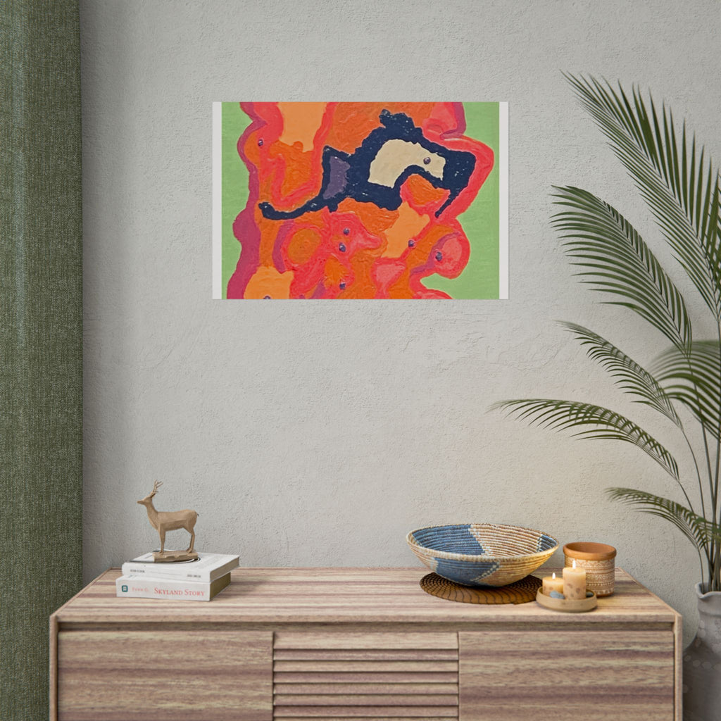Abstract Color Field Poster — Vibrant Pink Orange Green Rolled Art Print