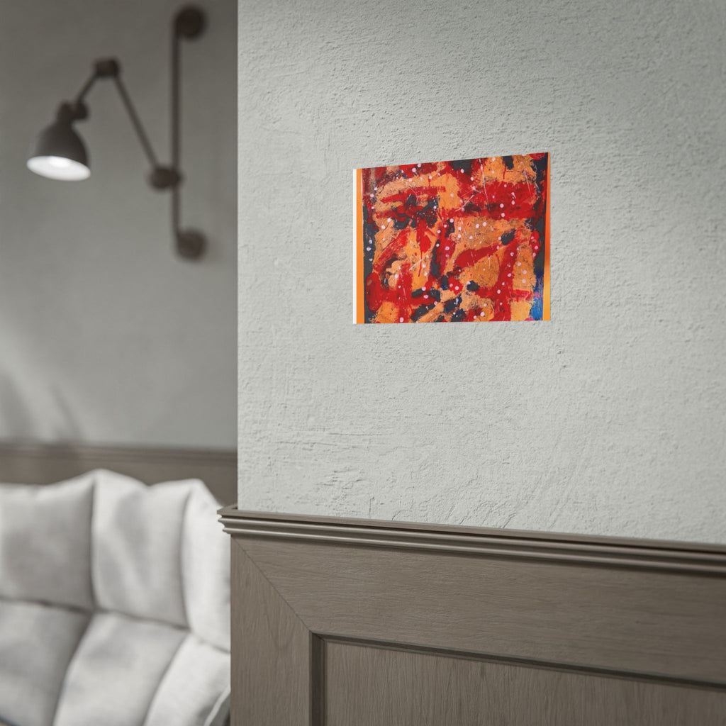 Abstract Expressionist Rolled Poster — Bold Red & Gold Modern Wall Art