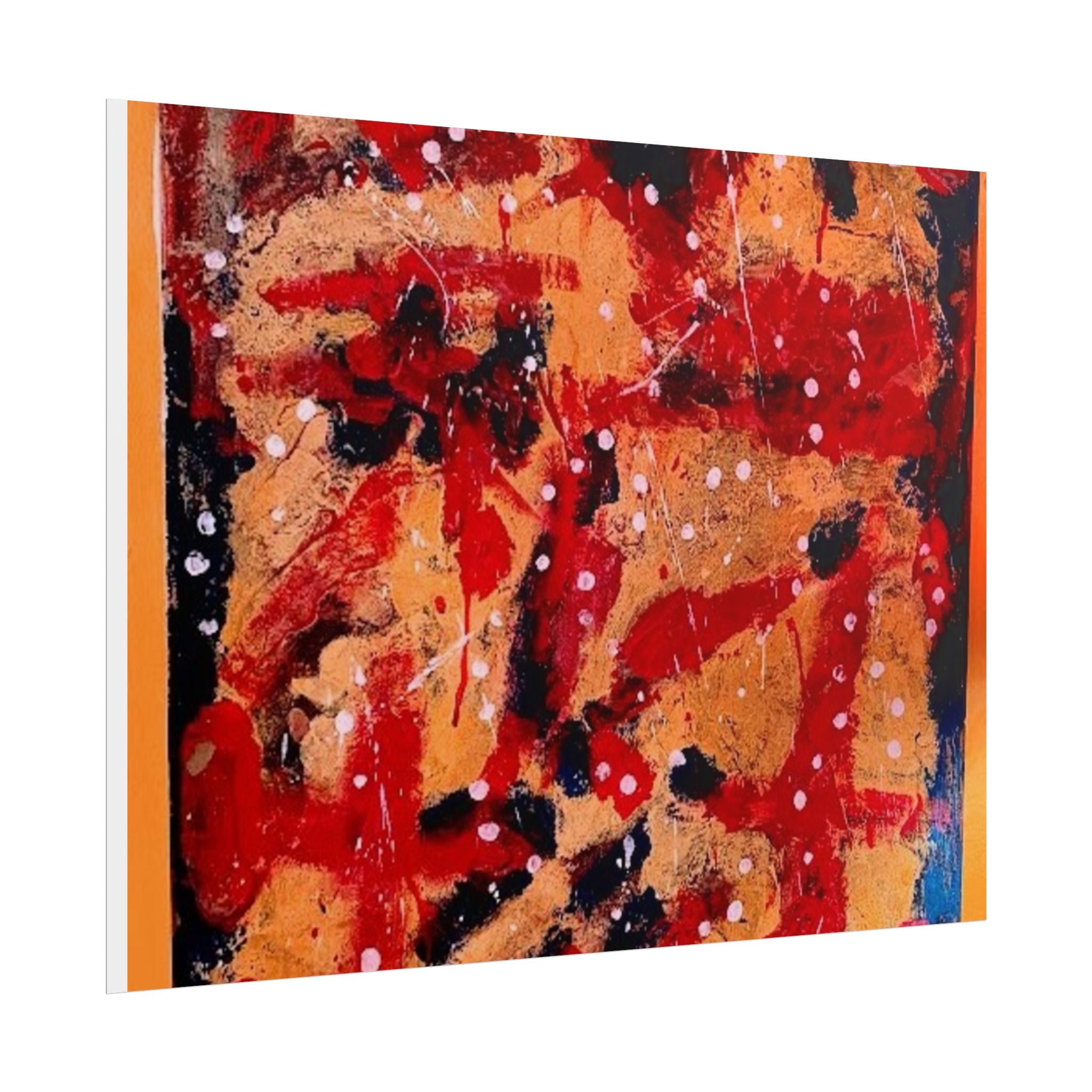 Abstract Expressionist Rolled Poster — Bold Red & Gold Modern Wall Art