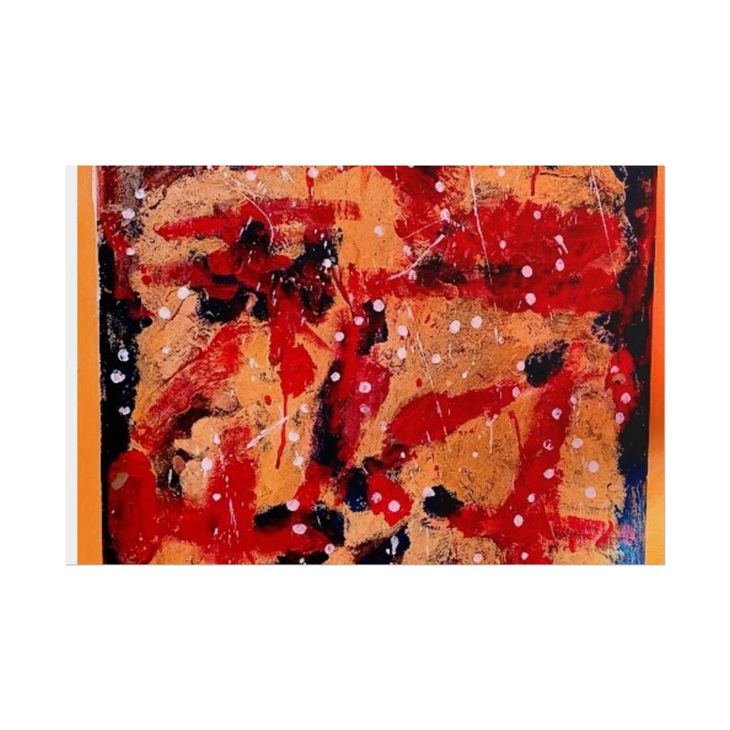 Abstract Expressionist Rolled Poster — Bold Red & Gold Modern Wall Art