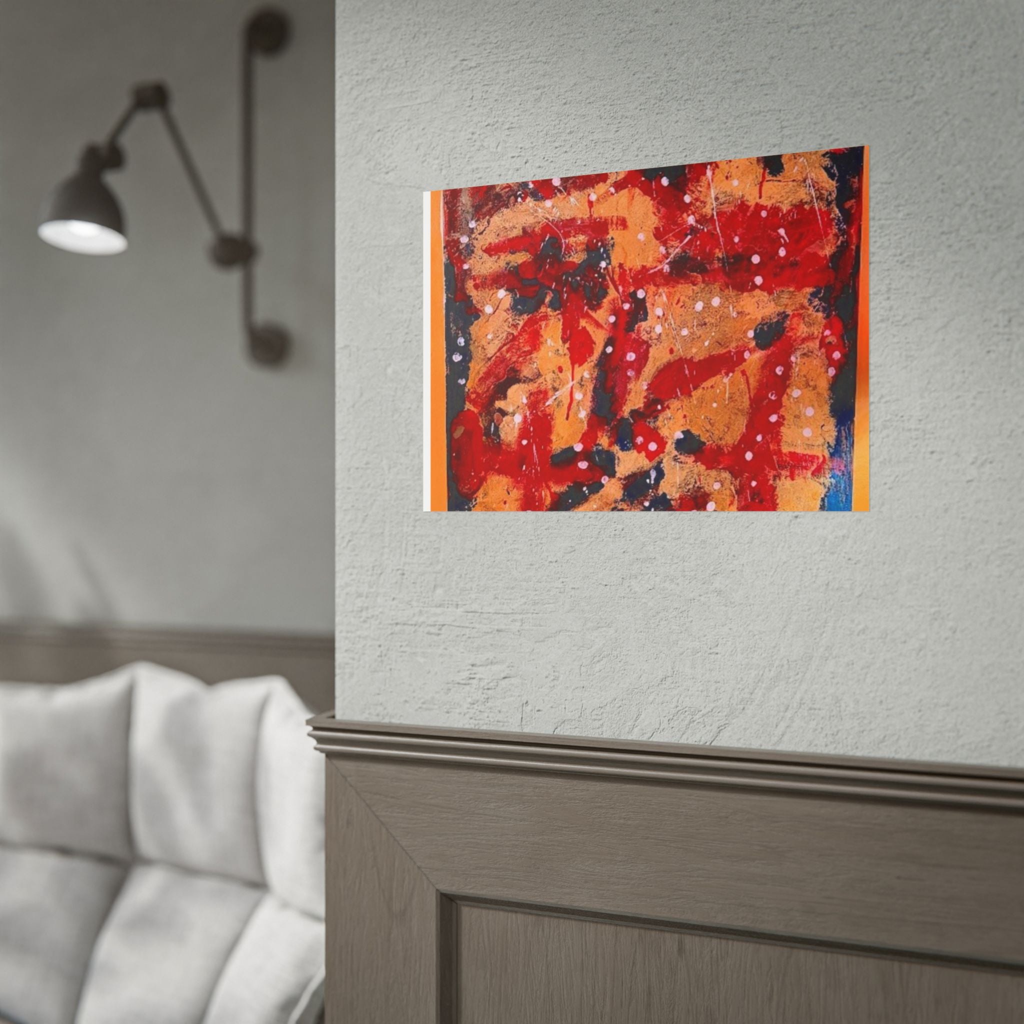 Abstract Expressionist Rolled Poster — Bold Red & Gold Modern Wall Art