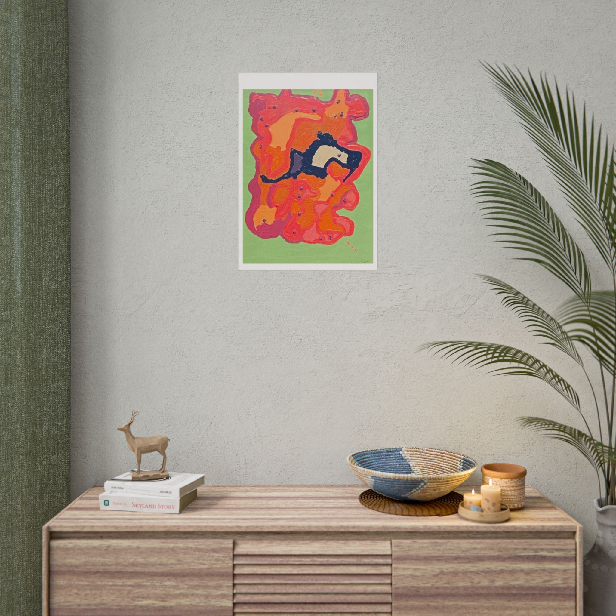 Abstract Color Field Poster — Vibrant Pink Orange Green Rolled Art Print