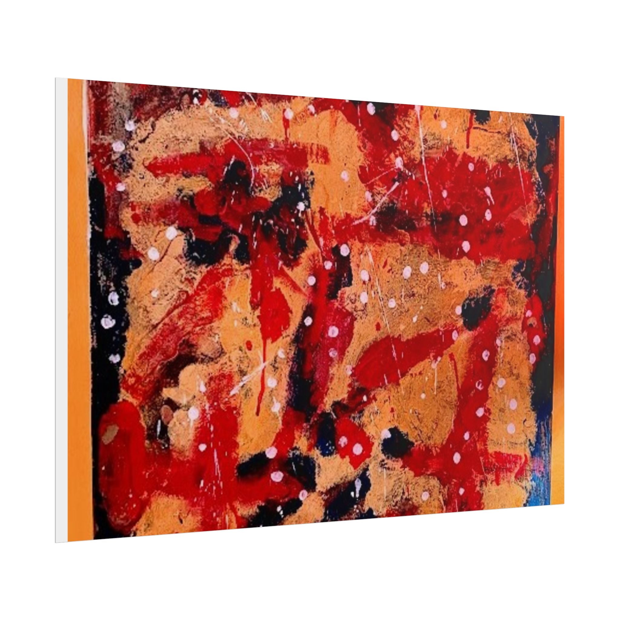 Abstract Expressionist Rolled Poster — Bold Red & Gold Modern Wall Art