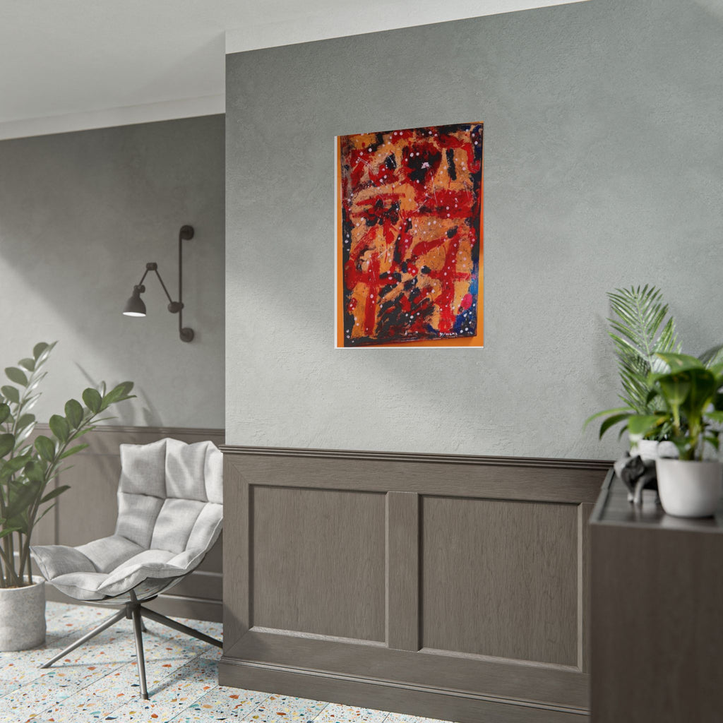 Abstract Expressionist Rolled Poster — Bold Red & Gold Modern Wall Art