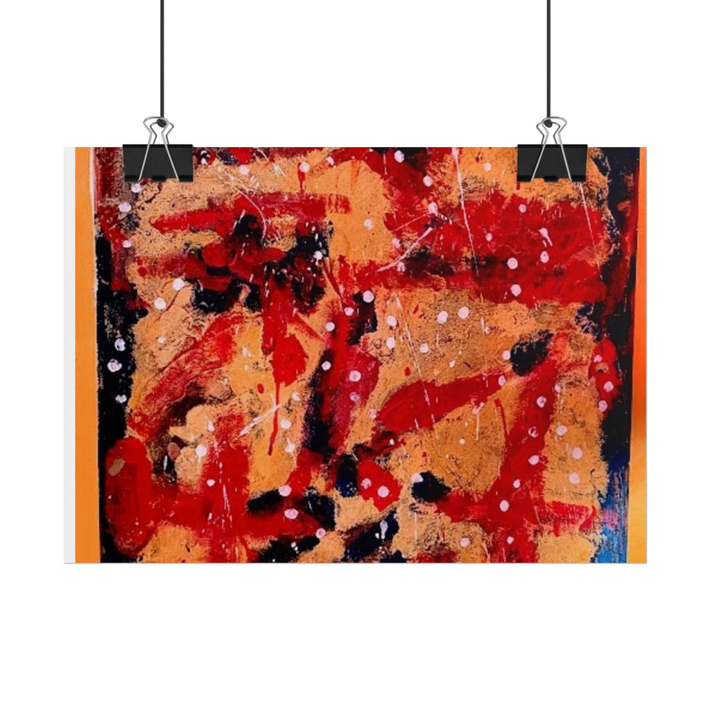 Abstract Expressionist Rolled Poster — Bold Red & Gold Modern Wall Art