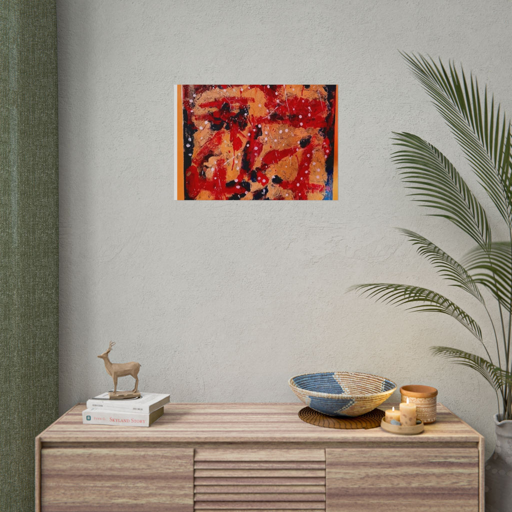 Abstract Expressionist Rolled Poster — Bold Red & Gold Modern Wall Art
